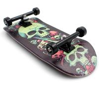 SPITBOARDS® 34 x 96 mm Wood Fingerboard Complete Set-Up, Pre Assembled, 5-Layers Wood, Pro Trucks with Lock Nuts, CNC Bearing Wheels, Real Wear Graphics, Lasered Foam Grip Tape, Slimey Skulls