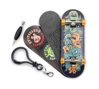 SPITBOARDS Complete Wooden Fingerboard Assembled 32x96mm 5 Layers Silver Trucks with Rings and Nuts CNC Bearing Wheels Transparent Orange Laser Foam Grip Tape Cute Monsters