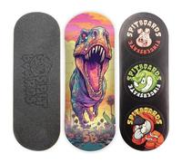SPITBOARDS T-rex Fingerboard Deck - Real Wood (5-Layers) Classic Popsicle Street Shape - Size: 34 x 96 mm - Single Graphic Deck (Real Wear) - Optimised Concave - 34 mm, FINGERSKATE