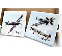 Spitfire Aircraft Marble Coasters, Set of 2, Spitfire lover gift, Military Aviation Design