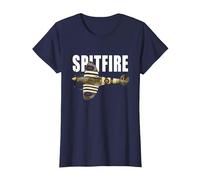 Spitfire Aircraft UK WW2 Airplane Aeroplane War Plane T-Shirt, Women, Navy Blue, Medium
