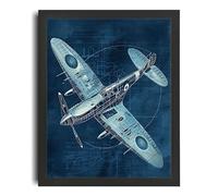 Spitfire Blueprint Poster Vintage Plane Art Print WWII Artwork British Spitfire Poster A3 - Wall Art Home Decor Movie Poster Canvas Film Cinema Retro Vintage Cult Classic Nostargic Saga Modern reprin