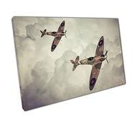 Spitfire Fighters Battle Of Britain Era 1940s Vintage Style Artists Interpretation Wall Art Print On Canvas Picture For Home Office Decor 76x51cm (30x20In)