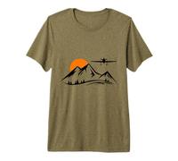 Spitfire Flying Over Mountain Sunset WW2 Fighter Plane Premium T-Shirt