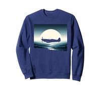 Spitfire Iconic British Airplane Silhouette WW2 Aircraft Sweatshirt, Adult Unisex, Navy Blue, Large