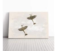 Spitfire RAF Duo Planes | Canvas Wall Art Print | Framed & Ready to Hang Picture | Modern Home Decor for Living Room, Bedroom, Kitchen or Office | 30x20 Inches