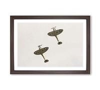 Spitfire RAF Duo Planes Framed Print | A2 Walnut Framed Wall Art | Ready to Hang | Modern Nature Picture | Living Room Bedroom Lounge Office