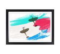 Spitfire RAF Duo Planes V2 Framed Print | A2 Black Framed Wall Art | Ready to Hang | Modern Nature Picture | Living Room Bedroom Lounge Office