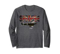 Spitfire RAF Supermarine WW2 Fighter Plane Tshirt Union Jack Long Sleeve T-Shirt, Adult Unisex, Dark Heather Grey, X-Large