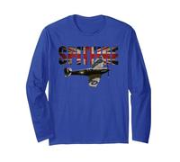 Spitfire RAF Supermarine WW2 Fighter Plane Tshirt Union Jack Long Sleeve T-Shirt, Adult Unisex, Royal Blue, Small