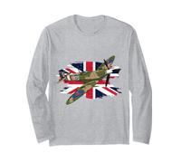 Spitfire WW2 Fighter Plane Airplane Flag UK British Military Long Sleeve T-Shirt