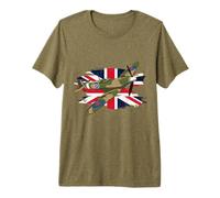 Spitfire WW2 Fighter Plane Airplane Flag UK British Military Premium T-Shirt
