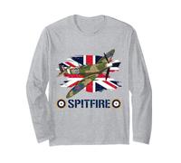 Spitfire WW2 Fighter Plane Flag UK British Military Aircraft Long Sleeve T-Shirt
