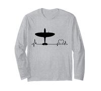 Spitfire WW2 Fighter Plane Heartbeat UK British Military Long Sleeve T-Shirt