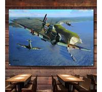 Spitfires in the Battle of Britain Banner & Flag - Aviation Military Wall Art Poster Tapestries For Room Studio Bedroom - Attack Aircraft Canvas Print Art Work Wall Decor