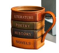 Spizummp 3D Painted Book Mug with Handle, Creative Novelty Books Stack Coffee Mug, Resin Series Coffee Cup, Novelty Reading Cup for Reader Librarian Literature Lover Writer, Present from Youngsters