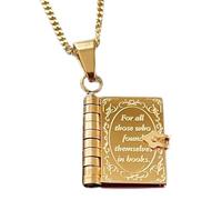 Spizummp Book Locket Necklace, Silver Gold Stainless Steel Reading Book Necklace, Personalized Pendant, Open Pendant For Dating, Bookworms, Teachers, BookLover