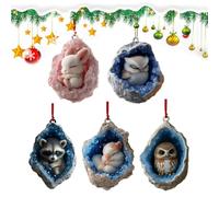 Spizummp Christmas Geode Animal Decoration - 2D Acrylic Geode Animal Ornaments | Holiday Decorations Stocking Stuffers for Home Window Door Wall Christmas Tree Car Rearview Mirror