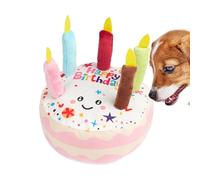 Spizummp Dog Happy Birthday Cake Toy With Candles - Indoor Squeak Chew Toy Puppy Doll, Interactive Squeaky Soft Plush Toys For Small And Medium Dogs - Pink
