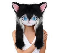 Spizummp Furry Head,Cat Animal Full Head with Big Eyes Long Hair - Realistic Plush Costume Props for Women, Men, Anime Convention, Theatre Performance, Halloween Party, Masquerade