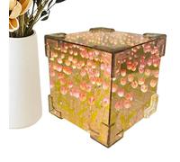 Spizummp Tuli-p Night Light - LED Infinity Mirror Lamp with 4 Colors, 2-in-1 Mirror Simulated Tuli-p Night Lamp, Artificial Tulips Bedroom Flower Table Lamp - Pink