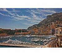 SPJOYSP Paint by Numbers Painting for Beginners City Mountains Yacht Boat Port Monaco Monte Carlo 16X20 inch