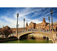 SPJOYSP Paint by Numbers Personalised Photo Kid Paint City Bridge River Boat Lights Plaza de Espana in Seville, Andalusia, Spain 16X20 inch