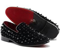 SPK16 Men's Vintage Spike Dress Loafers Slip On Fashion Shoes Classic Tuxedo Dress Shoes, Black Solid, 8 UK