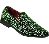 SPK27 Men's Rhinestone Sparkling Suede Dress Shoes Loafer Classic Designer Moccasins Green Size: 12