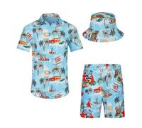 SPKPKEY Mens Christmas Hawaiian Shirts and Shorts Set 2 Pieces Beach Outfits Tropical Suit with Bucket Hats XXL-Large