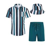 SPKPKEY Men's Hawaiian Shirts and Shorts Set Summer 2 Pieces Tropical Shirt Short Sleeve Beach Holiday Outfit Dark Green Large