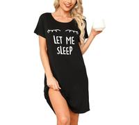 SPKPKEY Night Shirts for Women Nightgown Soft Let Me Sleep Shirt Cute Print Pajama Shirt Ladies Nighties Sleep Dress Black XL
