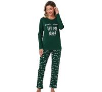 SPKPKEY Women's Cotton Closed Eyes Print Long Sleeve Pajamas Set Deep Green Large