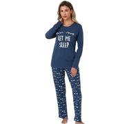 SPKPKEY Women's Cotton Long Sleeve Pyjamas Set Cute Print Pjs Lounge Sleepwear Sets BLue X-Large