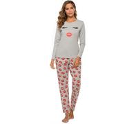 SPKPKEY Women's Cotton Long Sleeve Pyjamas Set Cute Print Pjs Lounge Sleepwear Sets Gray XX-Large