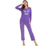 SPKPKEY Women's Cute Printed Long Sleeve Top and Long Pants Sleepwear Pajama Set Purple X-Large