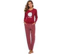 SPKPKEY Womens Soft Pajama Set Long Sleeve Top & Pants Sleepwear Pjs Sets Wine Red X-Large