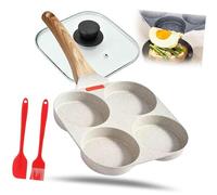 SPKVINOS Purposean Non-Stick Egg Frying Pan, 4 Holes Skillet with Handle, Omelet Non Stick Cookware Fry Pans, Suitable for Gas Stove & Induction Cookware. (White)