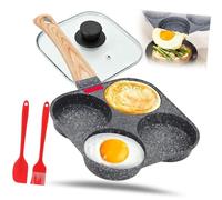 SPKVINOS Purposean Non-Stick Egg Frying Pan, 4 Holes Skillet with Handle, Omelet Non Stick Cookware Fry Pans, Suitable for Gas Stove & Induction Cookware. (Black)
