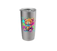 Splash Art Bear Drinking Boba Pearl Milktea Tapioca Stainless Steel Insulated Tumbler