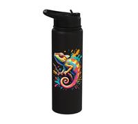 Splash Art Chameleon Design Funny Chameleon Lovers Stainless Steel Insulated Water Bottle