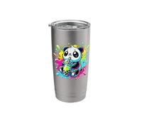 Splash Art Panda Bear Drinking Boba Pearl Milktea Tapioca Stainless Steel Insulated Tumbler