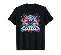 Splash Art Pianist Lazy Sloth Piano Keyboard T-Shirt