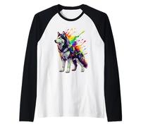 Splash Art Siberian Husky Raglan Baseball Tee