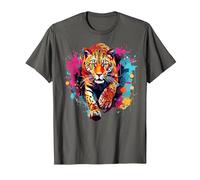 Splash Art Wildlife Big Cat Lover Colorful Jaguar T-Shirt, Men, Asphalt Grey, Small
