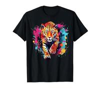 Splash Art Wildlife Big Cat Lover Colorful Jaguar T-Shirt, Men, Black, 5X-Large