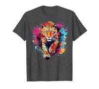 Splash Art Wildlife Big Cat Lover Colorful Jaguar T-Shirt, Men, Dark Heather Grey, Small