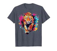 Splash Art Wildlife Big Cat Lover Colorful Jaguar T-Shirt, Men, Heather Blue, 3X-Large