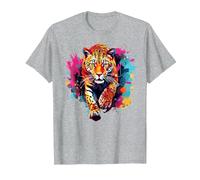 Splash Art Wildlife Big Cat Lover Colorful Jaguar T-Shirt, Men, Heather Grey, X-Large