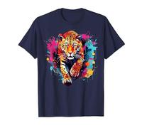 Splash Art Wildlife Big Cat Lover Colorful Jaguar T-Shirt, Men, Navy Blue, 5X-Large